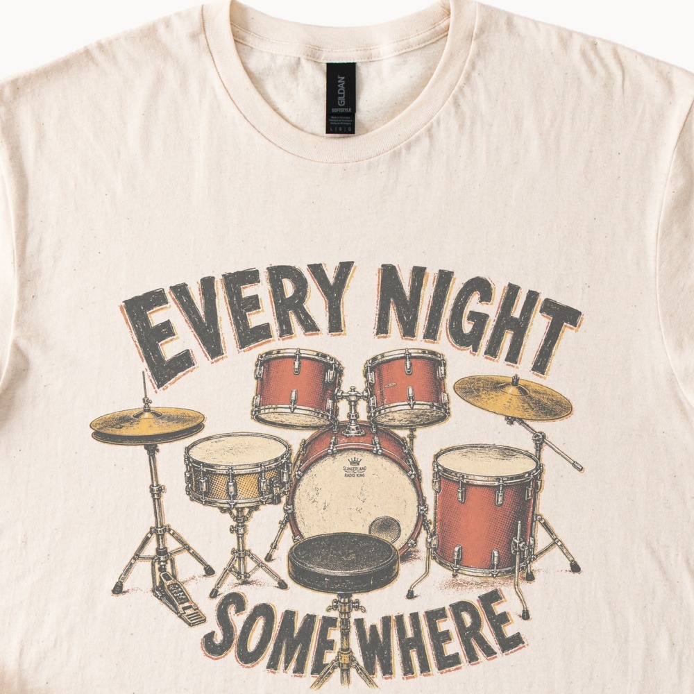 Halftone Texture Drum Kit Retro Band Tee